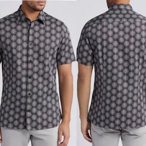 Ted Baker Pearsho Slim Fit Print Short Sleeve Stretch Cotton Button-Up Shirt